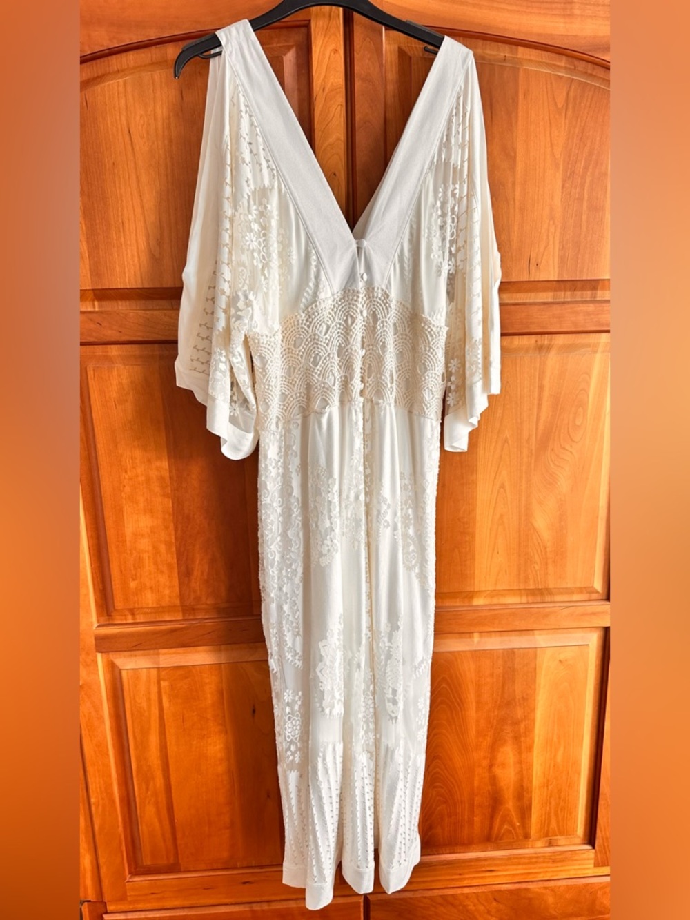 Anthropologie Farm Rio Cream Crochet-Waist Cold-Shoulder Maxi Dress, XL, NWT